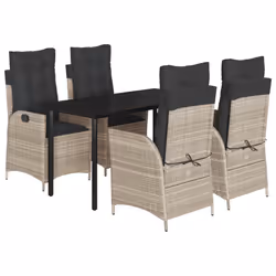 vidaXL Set Pranzo da Giardino 5pz con Cuscini Grigio Chiaro Polyrattan - Vista aggiuntiva 2