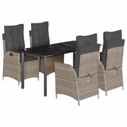 vidaXL Set Pranzo da Giardino 5pz con Cuscini Grigio Chiaro Polyrattan - Vista aggiuntiva 2