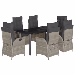 vidaXL Set da Pranzo da Giardino 7 pz Cuscini Polyrattan Grigio Chiaro - Vista aggiuntiva 2