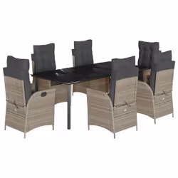 vidaXL Set da Pranzo da Giardino 7 pz Cuscini Polyrattan Grigio Chiaro - Vista aggiuntiva 2
