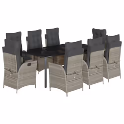 vidaXL Set Pranzo da Giardino 9pz con Cuscini Grigio Chiaro Polyrattan - Vista aggiuntiva 2