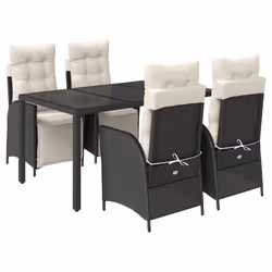 vidaXL Set da Pranzo da Giardino 5 pz Nero con Cuscini in Polyrattan - Vista aggiuntiva 2