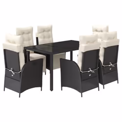 vidaXL Set da Pranzo da Giardino 7 pz Nero con Cuscini in Polyrattan - Vista aggiuntiva 2