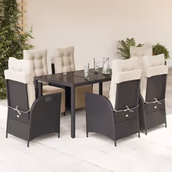 vidaXL Set da Pranzo da Giardino 7 pz Nero con Cuscini in Polyrattan