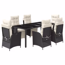 vidaXL Set da Pranzo da Giardino 7 pz Nero con Cuscini in Polyrattan - Vista aggiuntiva 2