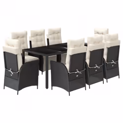 vidaXL Set da Pranzo da Giardino 9 pz con Cuscini Nero in Polyrattan - Vista aggiuntiva 2