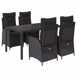 vidaXL Set da Pranzo da Giardino 5 pz Nero con Cuscini in Polyrattan - Vista aggiuntiva 2