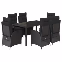 vidaXL Set da Pranzo da Giardino 7 pz Nero con Cuscini in Polyrattan - Vista aggiuntiva 2