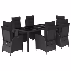 vidaXL Set da Pranzo da Giardino 7 pz Nero con Cuscini in Polyrattan - Vista aggiuntiva 2