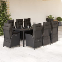 vidaXL Set da Pranzo da Giardino 9 pz con Cuscini Nero in Polyrattan