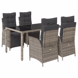 vidaXL Set da Pranzo da Giardino 5 pz con Cuscini in Polyrattan Grigio - Vista aggiuntiva 2