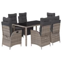 vidaXL Set da Pranzo da Giardino 7 pz con Cuscini in Polyrattan Grigio - Vista aggiuntiva 2
