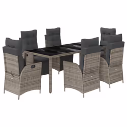 vidaXL Set da Pranzo da Giardino 7 pz con Cuscini in Polyrattan Grigio - Vista aggiuntiva 2