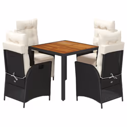 vidaXL Set da Pranzo da Giardino 5 pz Nero con Cuscini in Polyrattan - Vista aggiuntiva 2