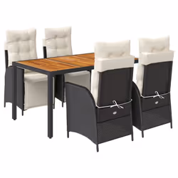 vidaXL Set da Pranzo da Giardino 5 pz Nero con Cuscini in Polyrattan - Vista aggiuntiva 2