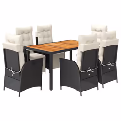vidaXL Set da Pranzo da Giardino 7 pz Nero con Cuscini in Polyrattan - Vista aggiuntiva 2