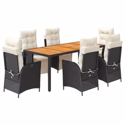vidaXL Set da Pranzo da Giardino 7 pz Nero con Cuscini in Polyrattan - Vista aggiuntiva 2