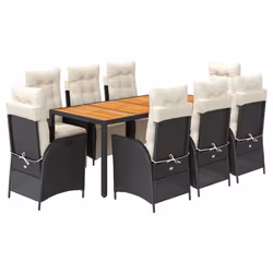 vidaXL Set da Pranzo da Giardino 9 pz con Cuscini Nero in Polyrattan - Vista aggiuntiva 2