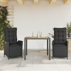 vidaXL Set da Pranzo da Giardino 3 pz con Cuscini Nero in Polyrattan