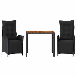 vidaXL Set da Pranzo da Giardino 3 pz con Cuscini Nero in Polyrattan - Vista aggiuntiva 2