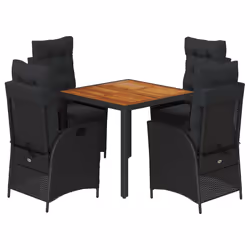 vidaXL Set da Pranzo da Giardino 5 pz Nero con Cuscini in Polyrattan - Vista aggiuntiva 2