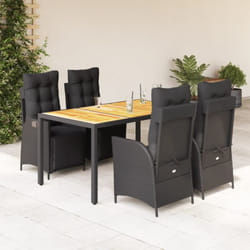 vidaXL Set da Pranzo da Giardino 5 pz Nero con Cuscini in Polyrattan