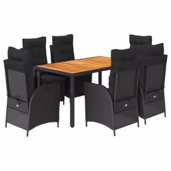 vidaXL Set da Pranzo da Giardino 7 pz Nero con Cuscini in Polyrattan - Vista aggiuntiva 2
