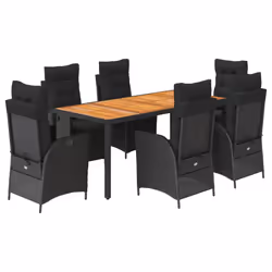 vidaXL Set da Pranzo da Giardino 7 pz Nero con Cuscini in Polyrattan - Vista aggiuntiva 2