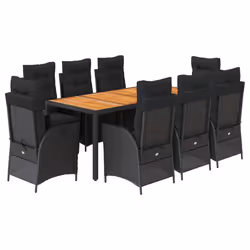 vidaXL Set da Pranzo da Giardino 9 pz con Cuscini Nero in Polyrattan - Vista aggiuntiva 2