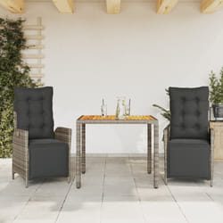 vidaXL Set da Pranzo da Giardino 3 pz con Cuscini in Polyrattan Grigio