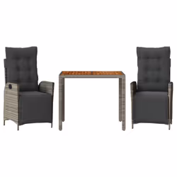 vidaXL Set da Pranzo da Giardino 3 pz con Cuscini in Polyrattan Grigio - Vista aggiuntiva 2