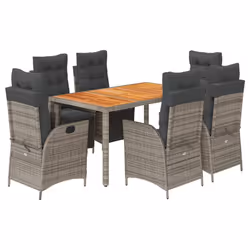 vidaXL Set da Pranzo da Giardino 7 pz con Cuscini in Polyrattan Grigio - Vista aggiuntiva 2