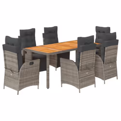 vidaXL Set da Pranzo da Giardino 7 pz con Cuscini in Polyrattan Grigio - Vista aggiuntiva 2