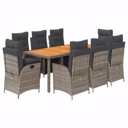 vidaXL Set da Pranzo da Giardino 9 pz con Cuscini in Polyrattan Grigio - Vista aggiuntiva 2