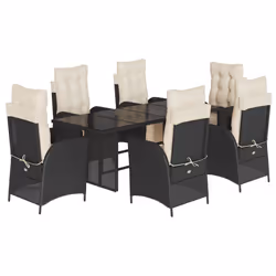 vidaXL Set da Pranzo da Giardino 7 pz Nero con Cuscini in Polyrattan - Vista aggiuntiva 2