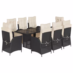 vidaXL Set da Pranzo da Giardino 9 pz con Cuscini Nero in Polyrattan - Vista aggiuntiva 2