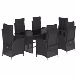 vidaXL Set da Pranzo da Giardino 7 pz Nero con Cuscini in Polyrattan - Vista aggiuntiva 2
