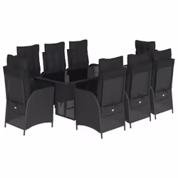 vidaXL Set da Pranzo da Giardino 9 pz con Cuscini Nero in Polyrattan - Vista aggiuntiva 2