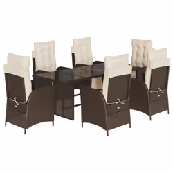 vidaXL Set da Pranzo da Giardino 7pz con Cuscini in Polyrattan Marrone - Vista aggiuntiva 2