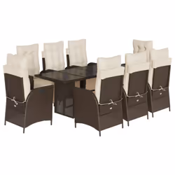 vidaXL Set da Pranzo da Giardino 9pz con Cuscini Marrone in Polyrattan - Vista aggiuntiva 2