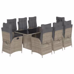 vidaXL Set da Pranzo da Giardino 9 pz con Cuscini in Polyrattan Grigio - Vista aggiuntiva 2