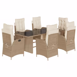 vidaXL Set da Pranzo da Giardino 7 pz con Cuscini Beige in Polyrattan - Vista aggiuntiva 2