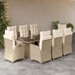 vidaXL Set da Pranzo da Giardino 9 pz con Cuscini Beige in Polyrattan