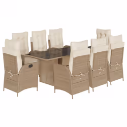 vidaXL Set da Pranzo da Giardino 9 pz con Cuscini Beige in Polyrattan - Vista aggiuntiva 2
