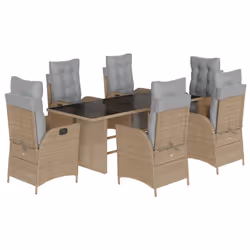 vidaXL Set Pranzo da Giardino 7 pz con Cuscini Beige Misto Polyrattan - Vista aggiuntiva 2