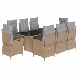 vidaXL Set Pranzo da Giardino 9 pz con Cuscini Beige Misto Polyrattan - Vista aggiuntiva 2