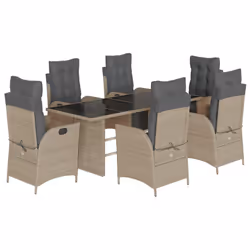 vidaXL Set da Pranzo da Giardino 7 pz Cuscini Polyrattan Grigio Chiaro - Vista aggiuntiva 2