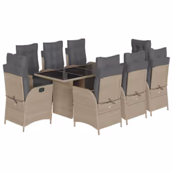 vidaXL Set Pranzo da Giardino 9pz con Cuscini Grigio Chiaro Polyrattan - Vista aggiuntiva 2