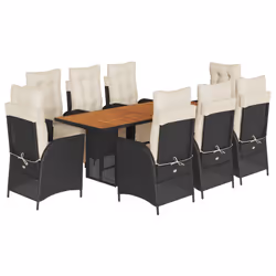 vidaXL Set da Pranzo da Giardino 9 pz con Cuscini Nero in Polyrattan - Vista aggiuntiva 2