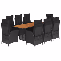 vidaXL Set da Pranzo da Giardino 9 pz con Cuscini Nero in Polyrattan - Vista aggiuntiva 2